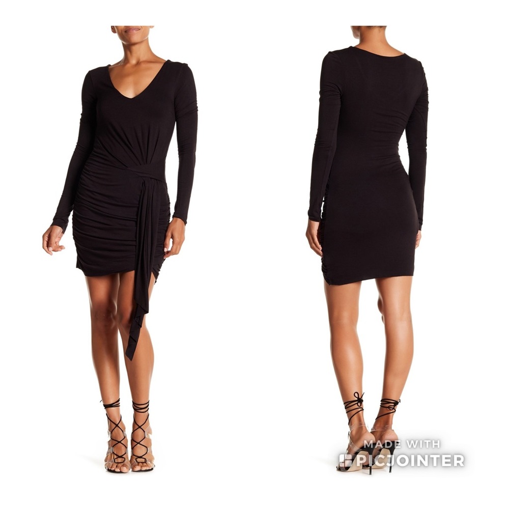 Kendall + Kylie V Neck Wrap Dress Black XS Bodycon Mini Ruched LBD